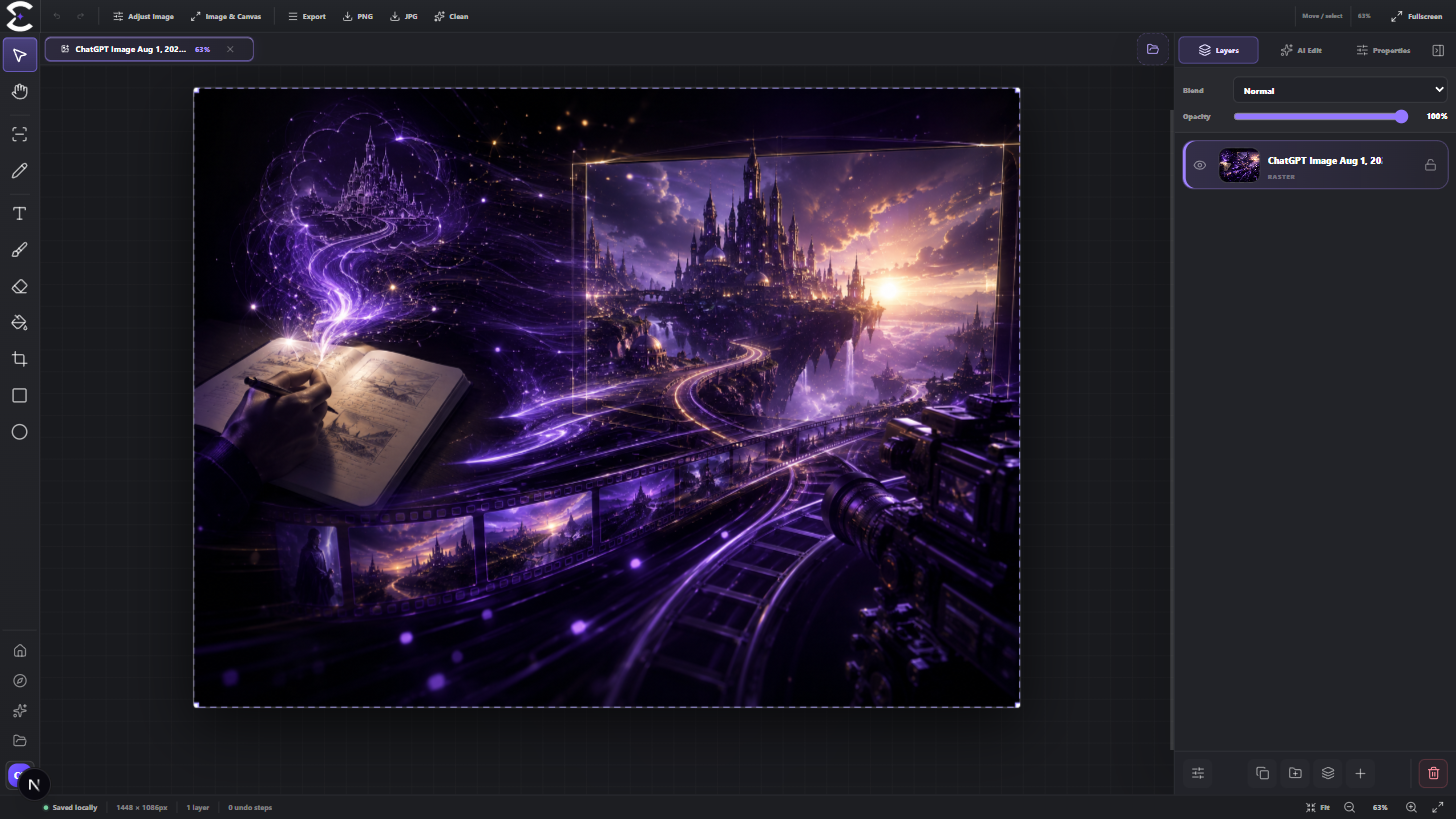 Creavax Image Editor with canvas tools, layers and AI Region Edit