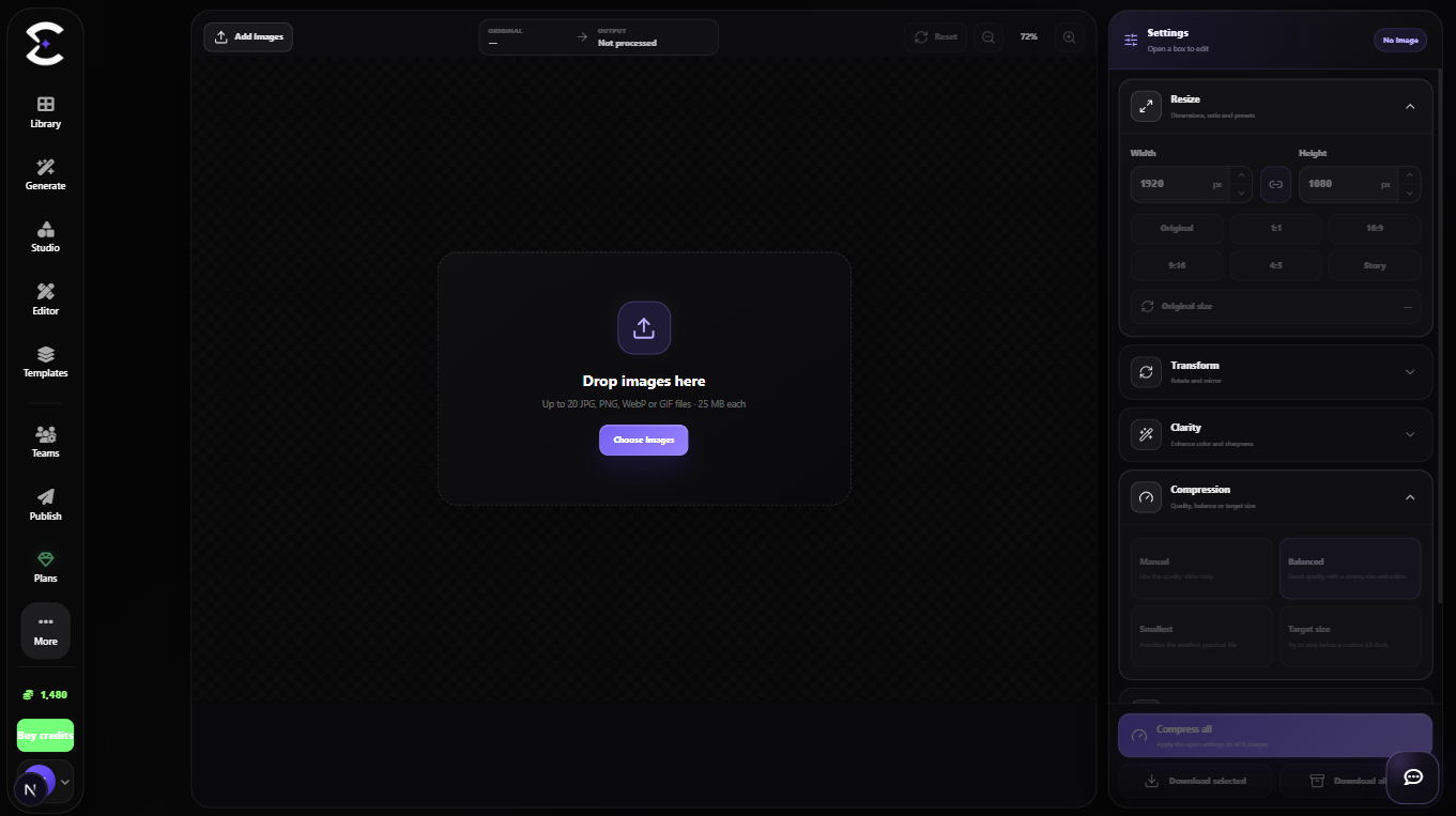 Creavax Upscaler before and after image workspace